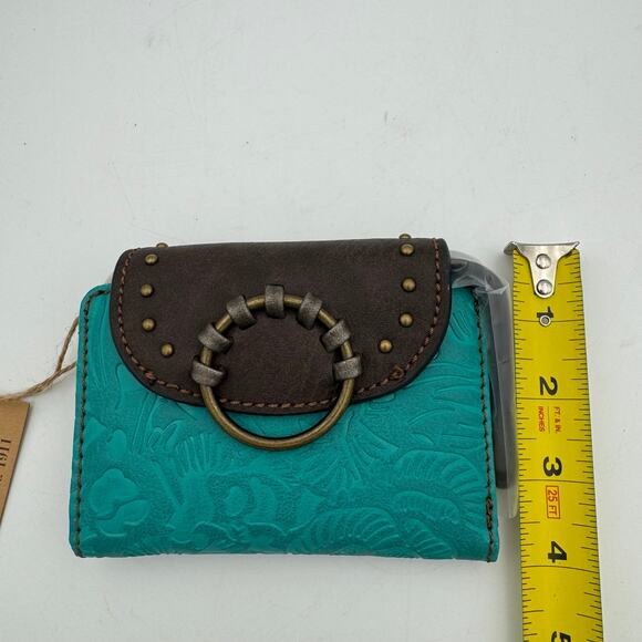 Tony Lama Teal Western RFID Wallet Floral Embossed Brown Flap Snap Closure NWT - Picture 11 of 11